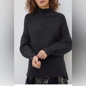 Anthropologie Bia Mock Neck Alpaca Blend Tunic Sweater in Carbon Size Small